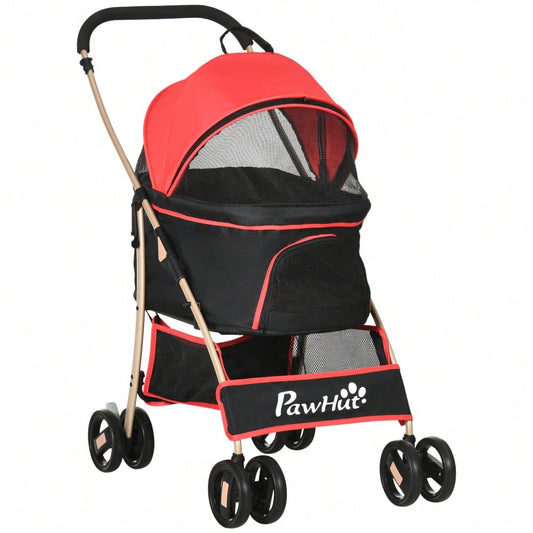 PawHut 2-in-1 Hundetrolley Faltbar mit Tragetasche & Kissen, Für Kleine Hunde & Katzen, Mit Netzfenstern & Belüftung, Oxford-Stoff