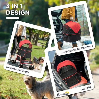 PawHut 2-in-1 Hundetrolley Faltbar mit Tragetasche & Kissen, Für Kleine Hunde & Katzen, Mit Netzfenstern & Belüftung, Oxford-Stoff