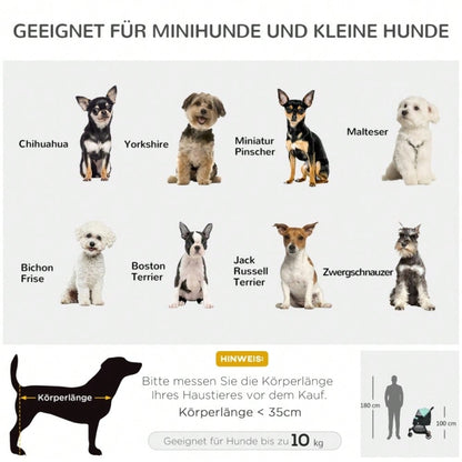 PawHut Haustierbuggy Klappbar mit Regenschutz & 2 Getränkehaltern, Für Kleine Hunde & Katzen, Leicht & Kompakt (Blau/Grün)