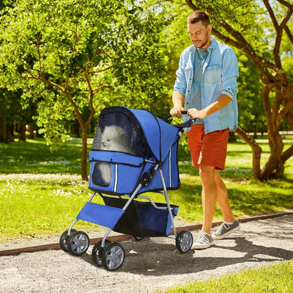 PawHut Hundebuggy Faltbar & Leicht, Für Spaziergänge & Jogging, Transportwagen für Hunde, Mit Sicherheitsleinen (Blau)
