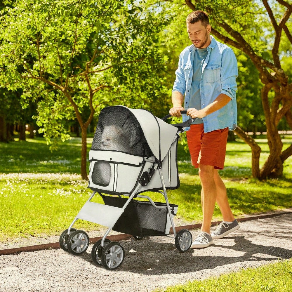 PawHut Hundebuggy Faltbar & Leicht in Silber, Kompakt für Unterwegs & Reisen, Für Hunde & Katzen, Ideal für Spaziergänge & Jogging