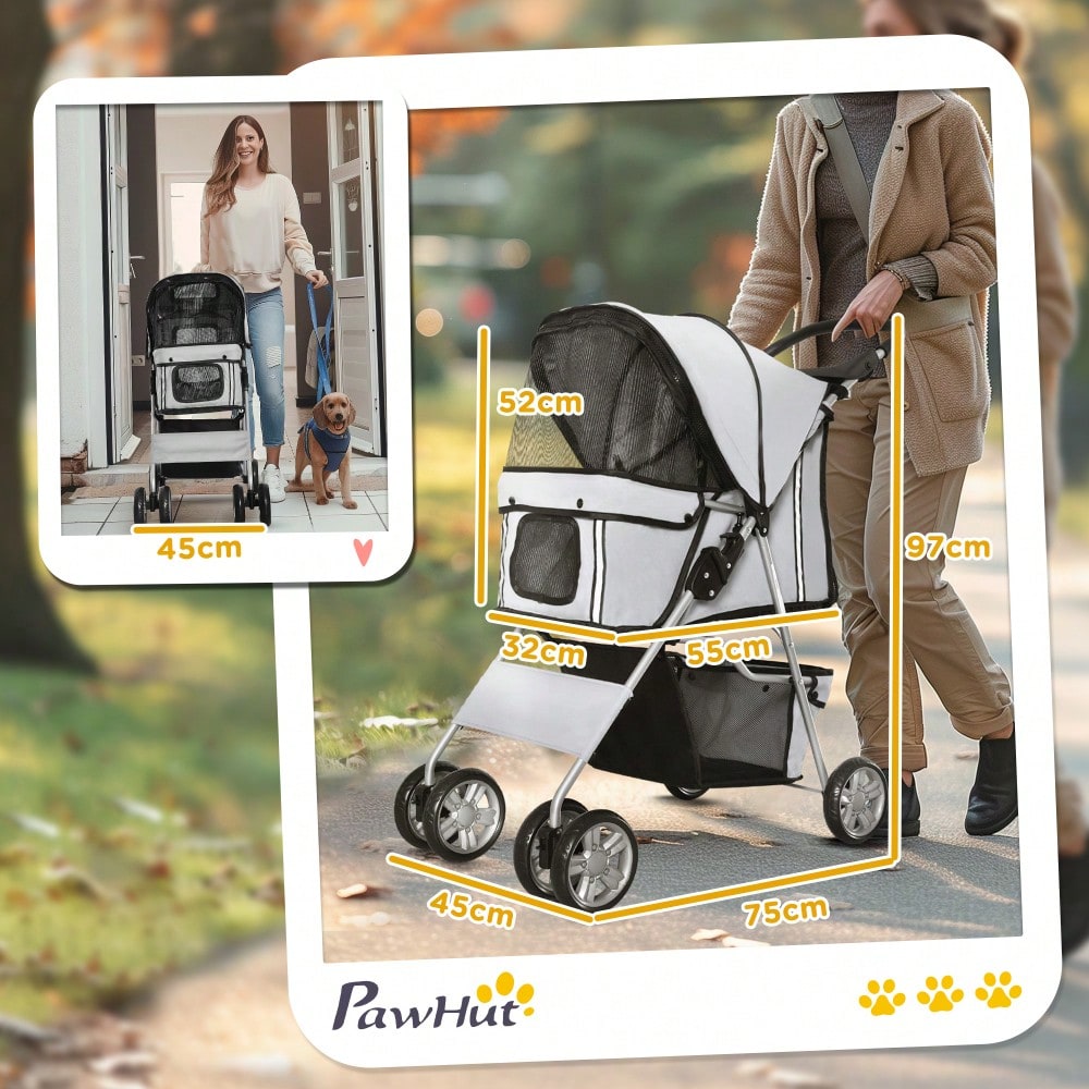 PawHut Hundebuggy Faltbar & Leicht in Silber, Kompakt für Unterwegs & Reisen, Für Hunde & Katzen, Ideal für Spaziergänge & Jogging