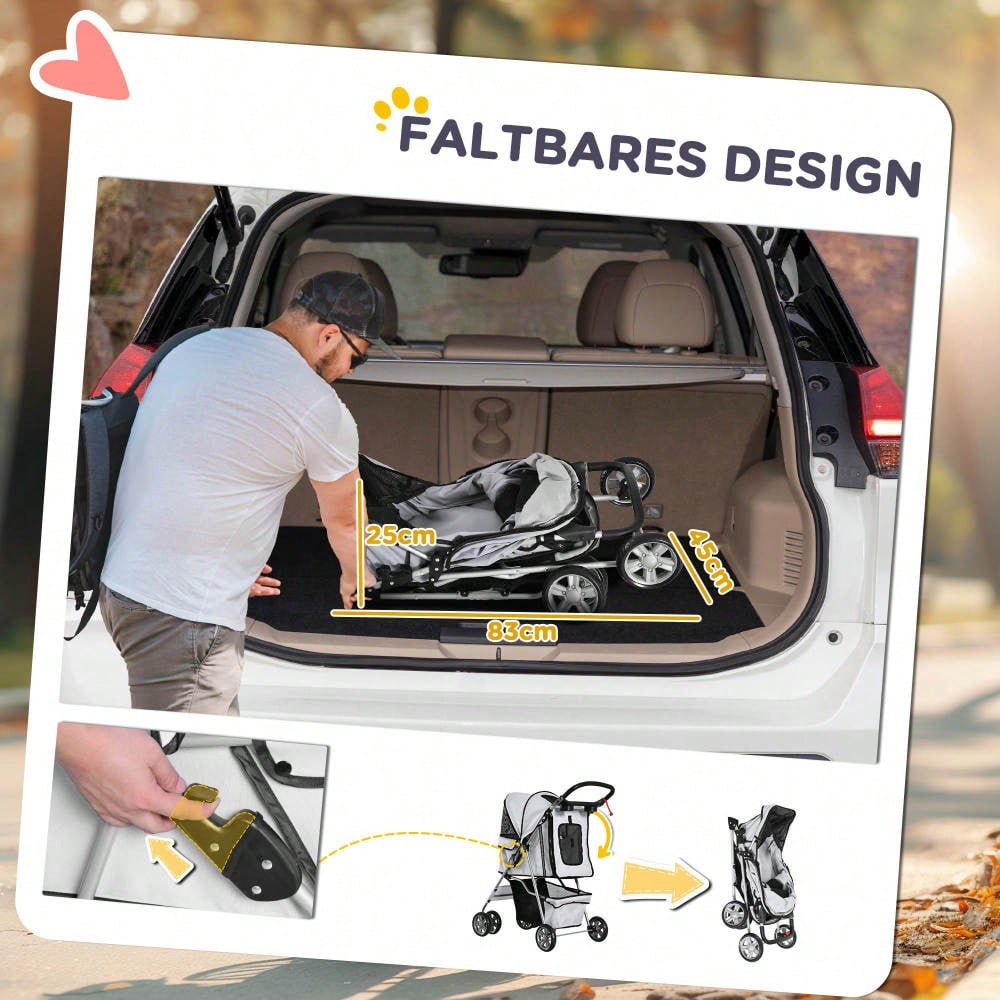 PawHut Hundebuggy Faltbar & Leicht in Silber, Kompakt für Unterwegs & Reisen, Für Hunde & Katzen, Ideal für Spaziergänge & Jogging