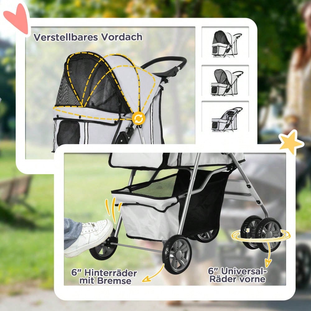 PawHut Hundebuggy Faltbar & Leicht in Silber, Kompakt für Unterwegs & Reisen, Für Hunde & Katzen, Ideal für Spaziergänge & Jogging
