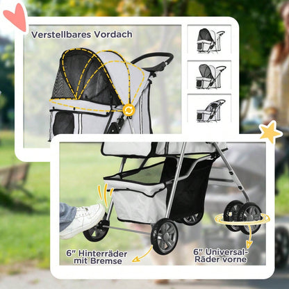 PawHut Hundebuggy Faltbar & Leicht in Silber, Kompakt für Unterwegs & Reisen, Für Hunde & Katzen, Ideal für Spaziergänge & Jogging