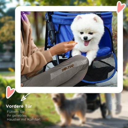 PawHut Hundebuggy Klappbar für Kleine Hunde & Katzen, Mit Sicherheitsleinen & Netzfenstern, Oxford-Gewebe, Kompakt 67x45x96 cm (Blau)