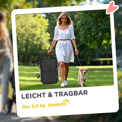 PawHut Hundebuggy aus Aluminium Klappbar bis 10 kg, Für Hunde & Katzen, Mit Kissen, Netzfenstern & Aufbewahrungskorb, Leicht & Stabil (Grau)