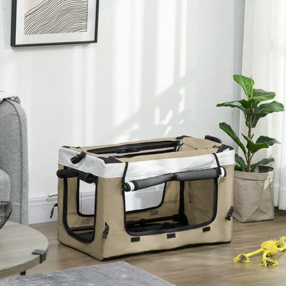 PawHut Haustierbuggy Klappbar mit Abnehmbarer Tragetasche & 4 Rädern, Für Hunde & Katzen, Mit Sicherheitsgurten & Bremsen, 600D Oxford (Khaki, 81x58x97.5 cm)