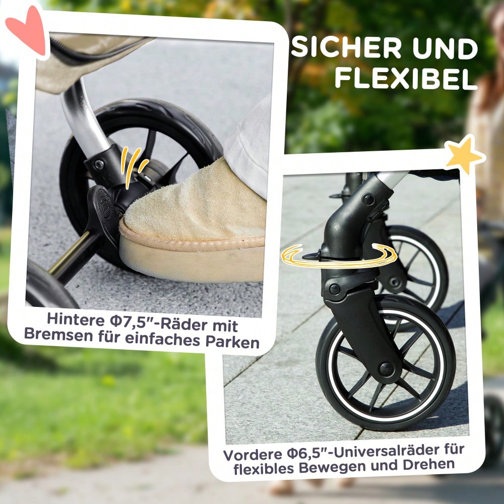 PawHut Hundebuggy aus Aluminium Klappbar bis 10 kg, Für Hunde & Katzen, Mit Kissen, Netzfenstern & Staufach, Leicht & Stabil (Khaki)