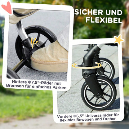 PawHut Hundebuggy aus Aluminium Klappbar bis 10 kg, Für Hunde & Katzen, Mit Kissen, Netzfenstern & Staufach, Leicht & Stabil (Khaki)