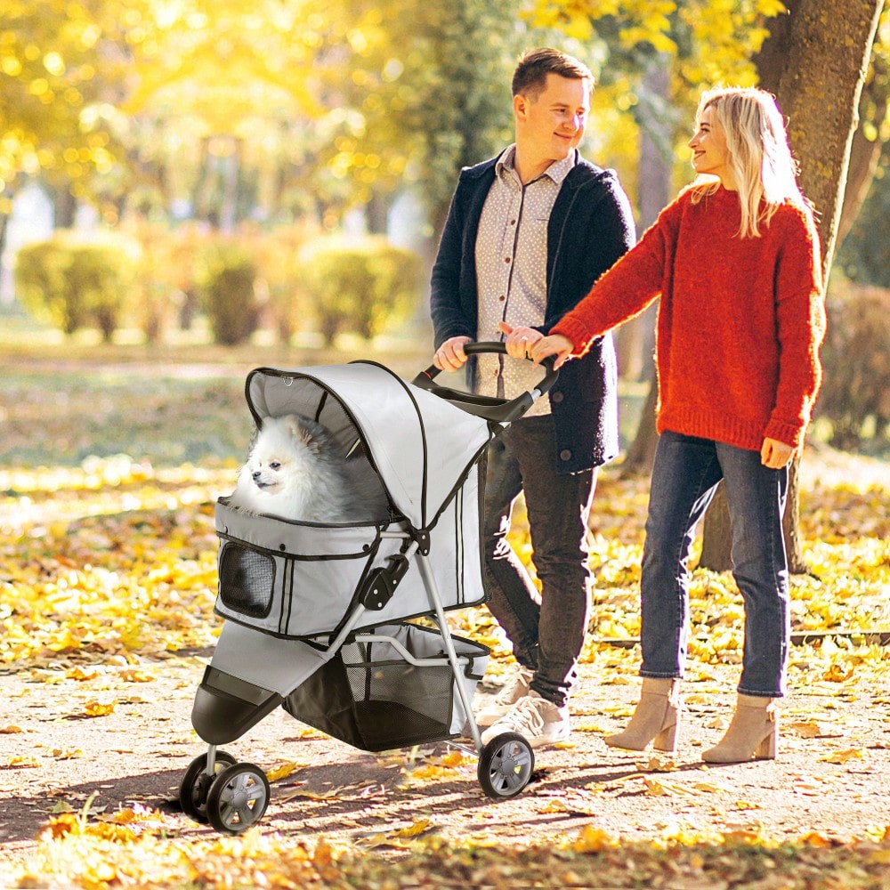 PawHut Hundewagen Transportwagen für Hunde und Katzen, Klappbarer Buggy mit Sicherheitsgurt, Grau