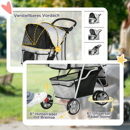 PawHut Hundewagen Transportwagen für Hunde und Katzen, Klappbarer Buggy mit Sicherheitsgurt, Grau