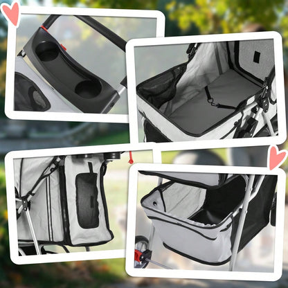 PawHut Hundewagen Transportwagen für Hunde und Katzen, Klappbarer Buggy mit Sicherheitsgurt, Grau