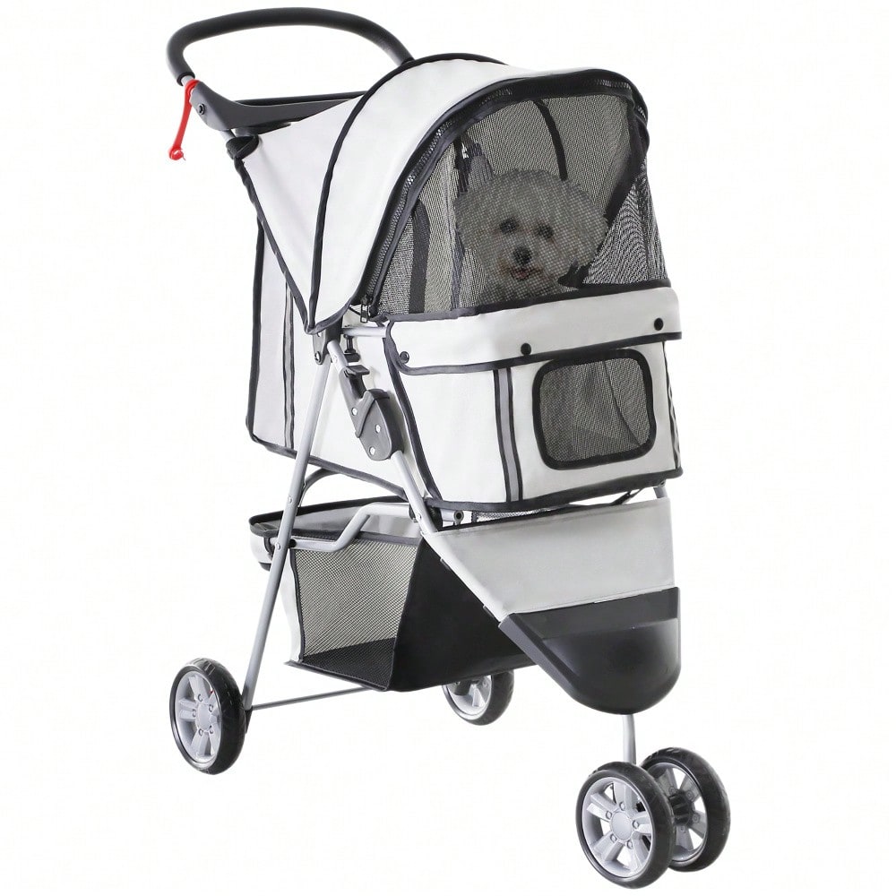 PawHut Hundewagen Transportwagen für Hunde und Katzen, Klappbarer Buggy mit Sicherheitsgurt, Grau
