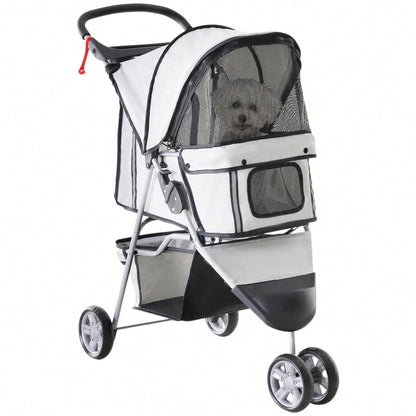 PawHut Hundewagen Transportwagen für Hunde und Katzen, Klappbarer Buggy mit Sicherheitsgurt, Grau