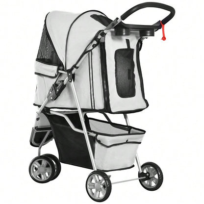 PawHut Hundewagen Transportwagen für Hunde und Katzen, Klappbarer Buggy mit Sicherheitsgurt, Grau
