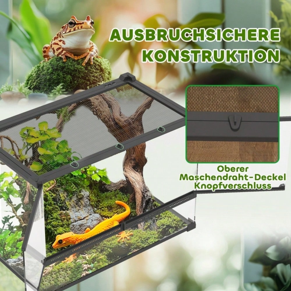 PawHut Glas-Terrarium für Reptilien mit erhöhtem Boden, wasserdicht, inklusive Sicherheitsschloss