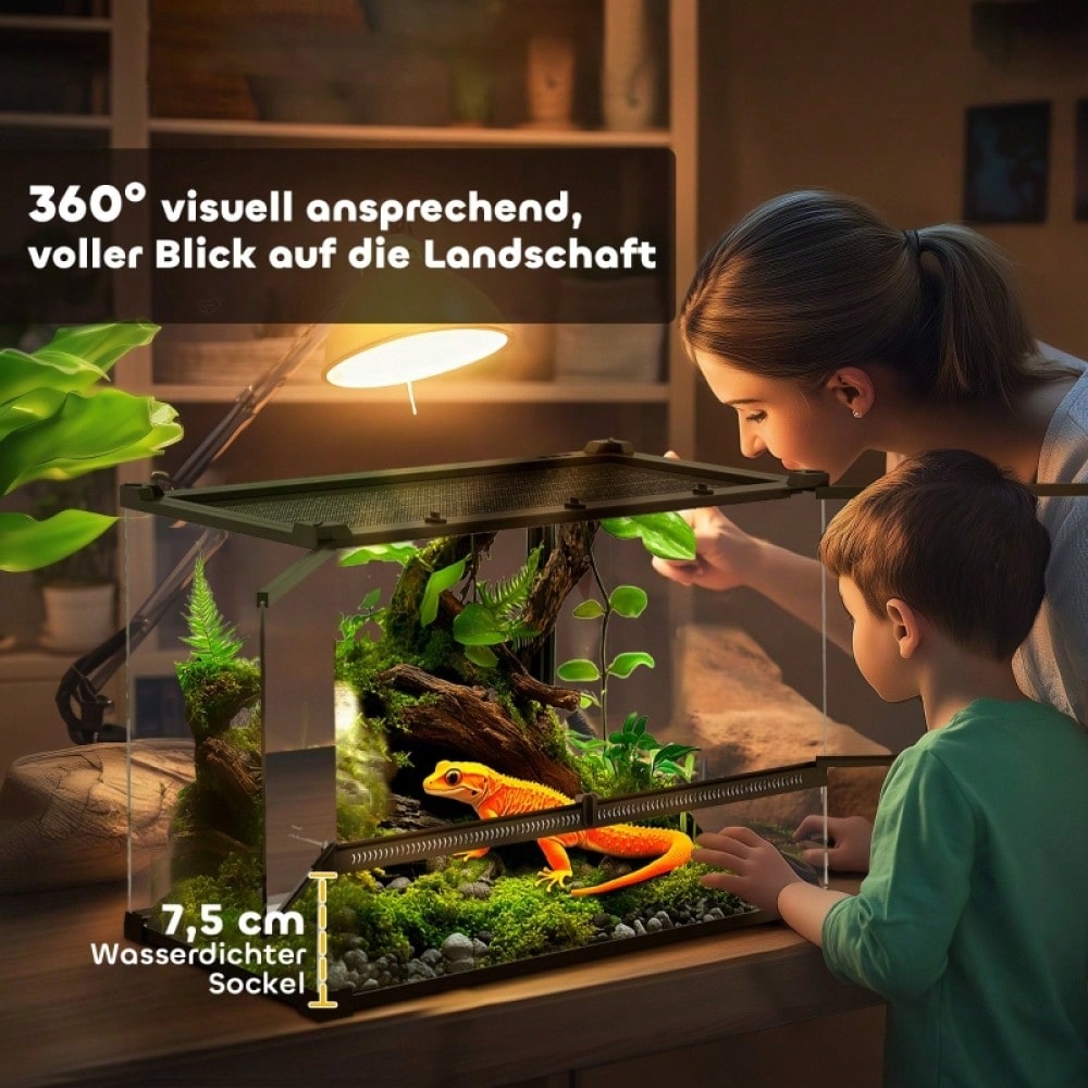 PawHut Glas-Terrarium für Reptilien mit erhöhtem Boden, wasserdicht, inklusive Sicherheitsschloss