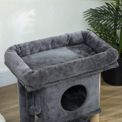 PawHut Kratzbaum für Katzen mit Katzenhaus, Kratzmatte aus Jute, Liegefläche und Spielball, 57 cm Höhe, Beige