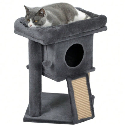 PawHut Kratzbaum für Katzen mit Katzenhaus, Kratzmatte aus Jute, Liegefläche und Spielball, 57 cm Höhe, Beige