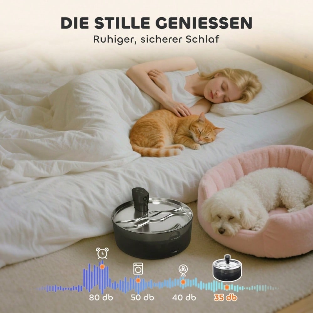 PawHut Trinkbrunnen für Katzen 7L aus Edelstahl, mit leiser Pumpe, Aktivkohlefilter und LED, 30.6 x 30.6 x 17.2 cm