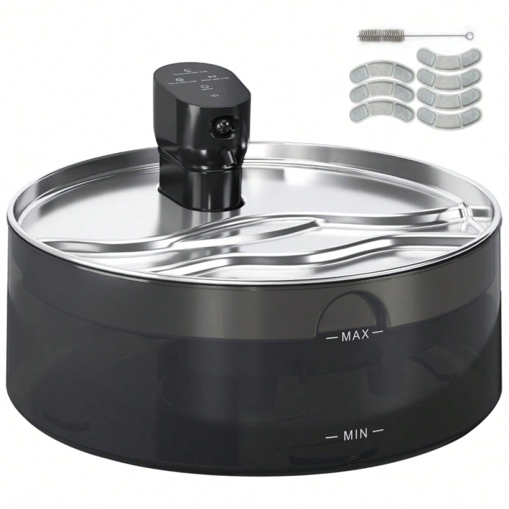 PawHut Trinkbrunnen für Katzen 7L aus Edelstahl, mit leiser Pumpe, Aktivkohlefilter und LED, 30.6 x 30.6 x 17.2 cm