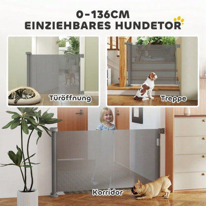 PawHut Türschutzgitter Treppenschutzgitter ausziehbar 0-136 cm, 87 cm hoch, für Haustiere, grau, 142 x 10 x 87 cm