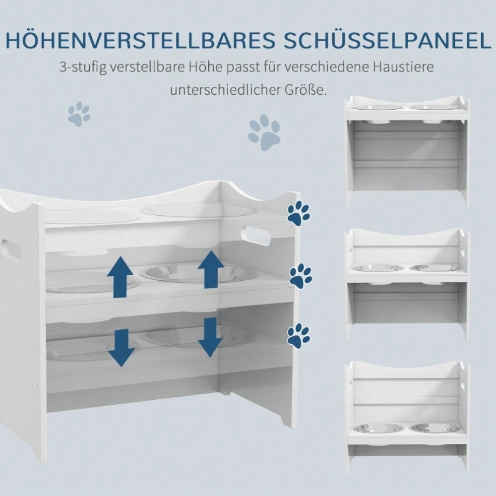PawHut Hundenapf-Ständer höhenverstellbar, Futterstation mit 2 Edelstahlschüsseln, 54x31,5x47 cm, weiß