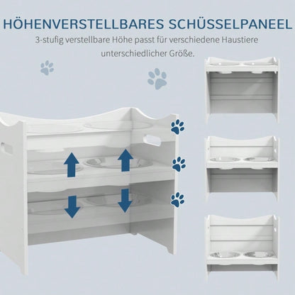 PawHut Hundenapf-Ständer höhenverstellbar, Futterstation mit 2 Edelstahlschüsseln, 54x31,5x47 cm, weiß