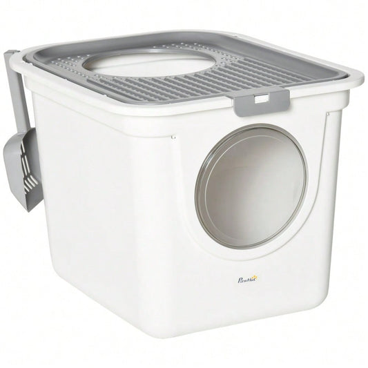 PawHut Indoor-Katzentoilette mit Deckel, Katzenklo inkl. Schaufel für Katzen bis 5 kg, Kunststoff, grau/weiß, 44x55x39 cm