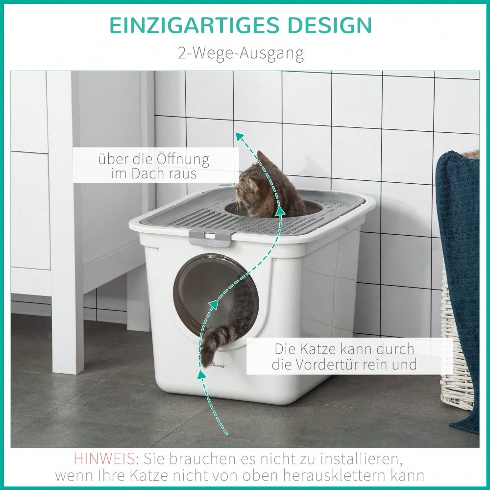 PawHut Indoor-Katzentoilette mit Deckel, Katzenklo inkl. Schaufel für Katzen bis 5 kg, Kunststoff, grau/weiß, 44x55x39 cm