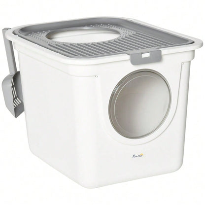 PawHut Indoor-Katzentoilette mit Deckel, Katzenklo inkl. Schaufel für Katzen bis 5 kg, Kunststoff, grau/weiß, 44x55x39 cm