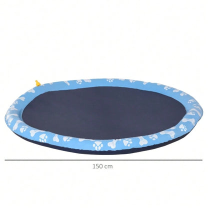 PawHut Wasserspielmatte für Hunde, 150 cm Anti-Rutsch Sprinkler Pad, Outdoor Spritzspiel aus PVC, blau