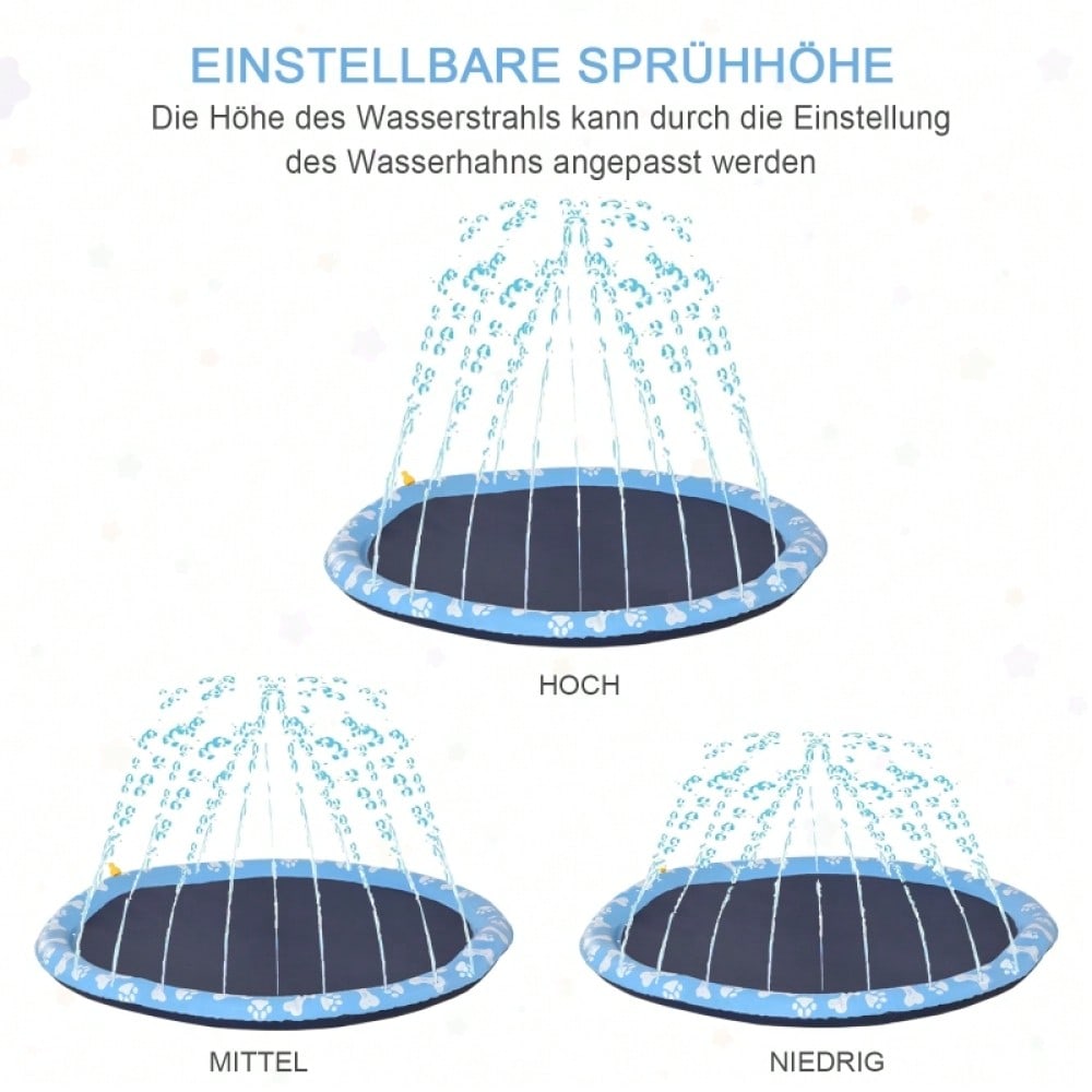 PawHut Wasserspielmatte für Hunde, 150 cm Anti-Rutsch Sprinkler Pad, Outdoor Spritzspiel aus PVC, blau