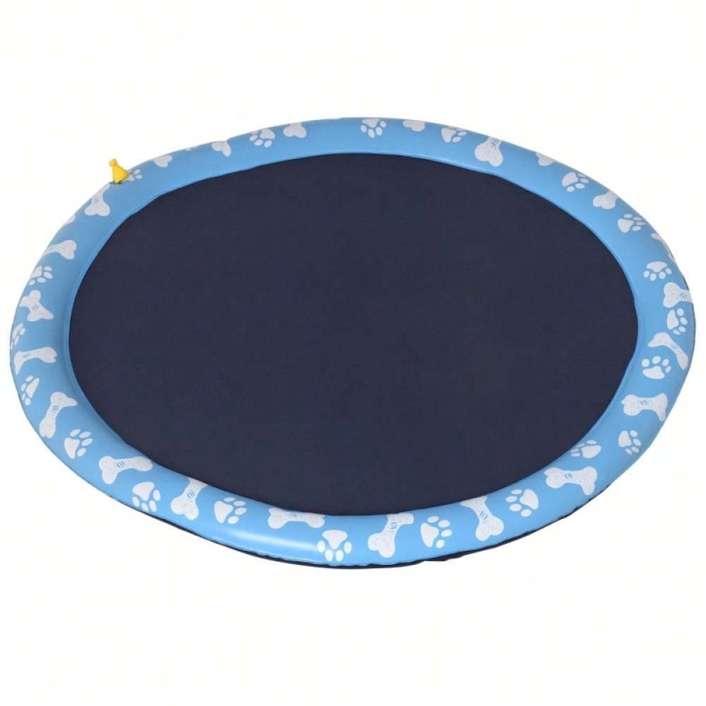 PawHut Wasserspielmatte für Hunde, 150 cm Anti-Rutsch Sprinkler Pad, Outdoor Spritzspiel aus PVC, blau