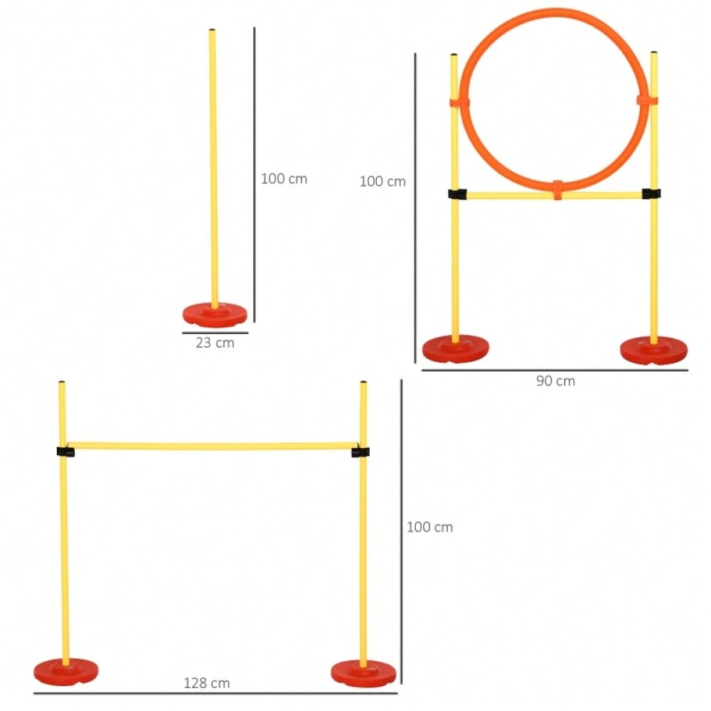 PawHut 3-in-1 Agility Set für Hunde mit Hürden, inkl. Tragetasche - Leicht & transportierbar, Gelb - Für Training und Spaß im Freien