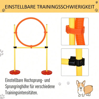 PawHut 3-in-1 Agility Set für Hunde mit Hürden, inkl. Tragetasche - Leicht & transportierbar, Gelb - Für Training und Spaß im Freien