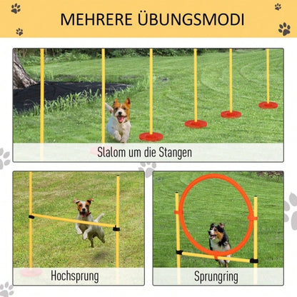 PawHut 3-in-1 Agility Set für Hunde mit Hürden, inkl. Tragetasche - Leicht & transportierbar, Gelb - Für Training und Spaß im Freien
