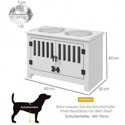 PawHut Erhöhte Futterstation für extra große Hunde, mit 2L Edelstahlschalen, Stauraum & Doppeltür mit Schloss, weiß