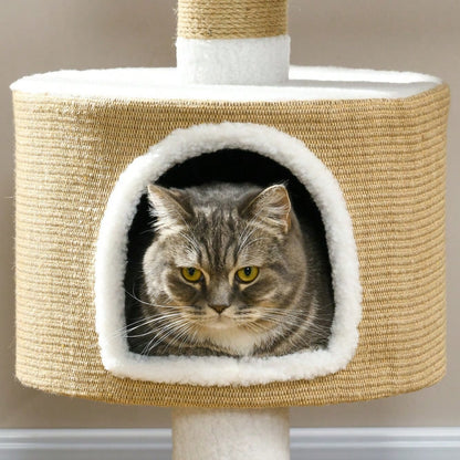 PawHut Kratzbaum für Katzen bis 8 kg, 79 cm mit Katzenhöhle, Liegefläche und Jute Bezug, Braun/Weiß