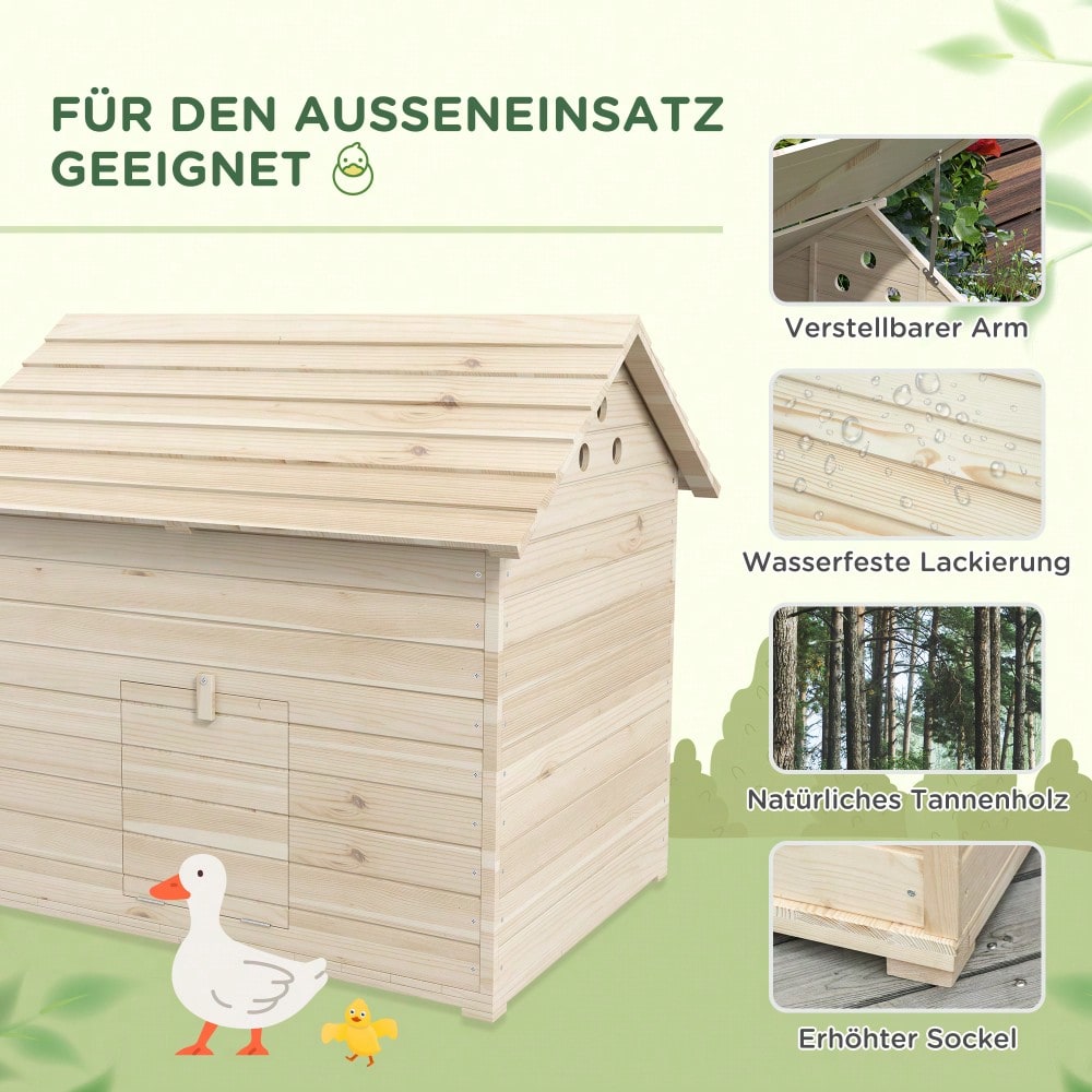 PawHut Entenstall aus Tannenholz mit aufklappbarem Kippdach, erhöhtem Boden & Rampe, 100x82,5x91 cm