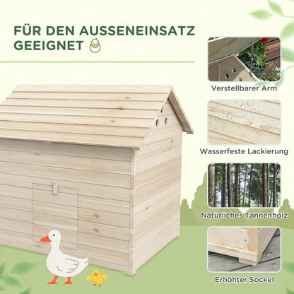 PawHut Entenstall aus Tannenholz mit aufklappbarem Kippdach, erhöhtem Boden & Rampe, 100x82,5x91 cm