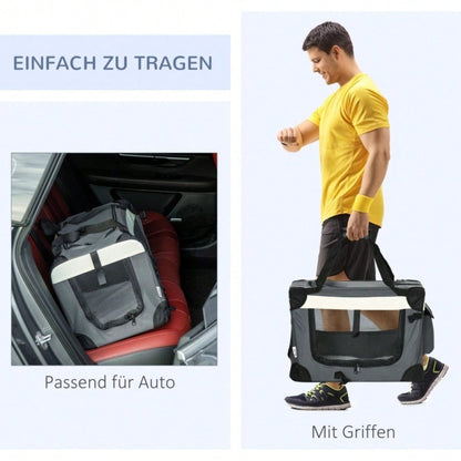 PawHut Transportbox für Katzen & kleine Hunde, faltbar mit 3 Türen, grau, 50.5 x 33.5 x 35 cm