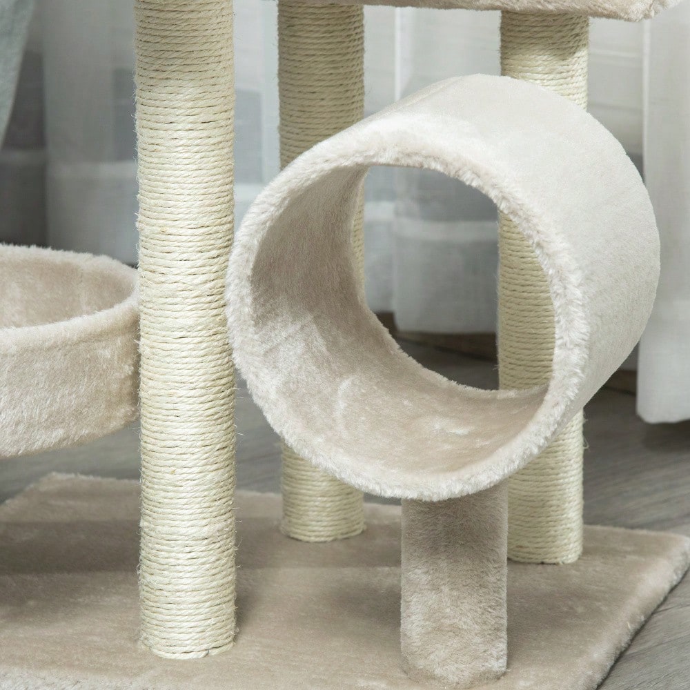 PawHut Kratzbaum Kletterbaum für Katzen mit Spielzeug und Tunnel, 105 cm hoch, beige, 50x40x105 cm