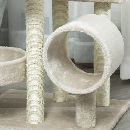 PawHut Kratzbaum Kletterbaum für Katzen mit Spielzeug und Tunnel, 105 cm hoch, beige, 50x40x105 cm
