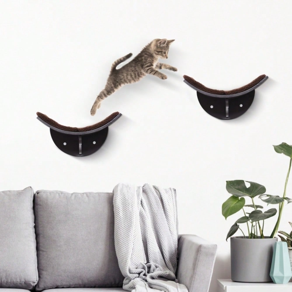 PawHut Katzen Wandliege mit Plüschauflage, Wandmontage Katzenbett & Regal, braun, 41x28x21 cm