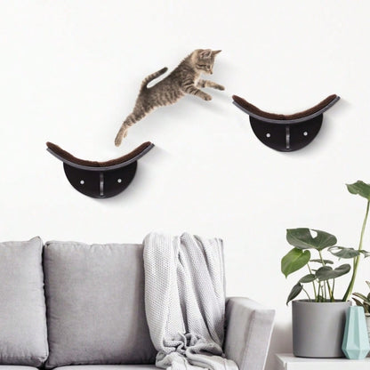 PawHut Katzen Wandliege mit Plüschauflage, Wandmontage Katzenbett & Regal, braun, 41x28x21 cm