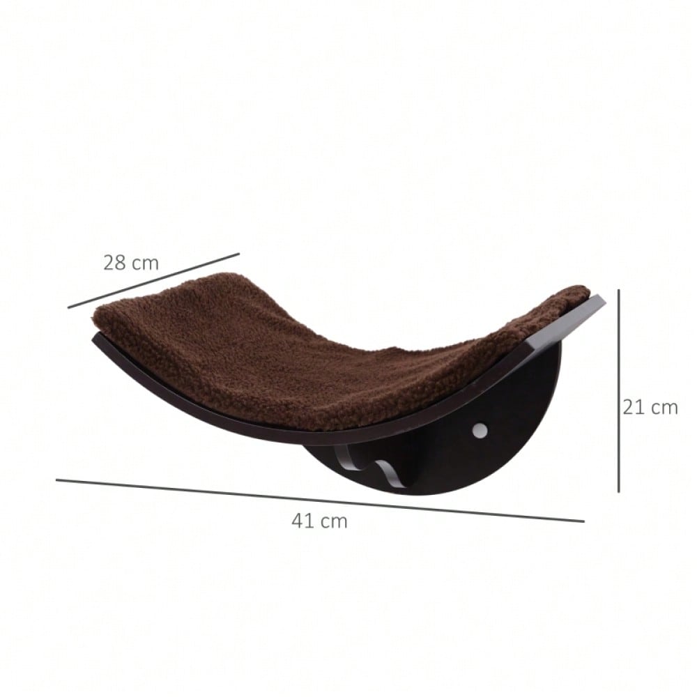 PawHut Katzen Wandliege mit Plüschauflage, Wandmontage Katzenbett & Regal, braun, 41x28x21 cm