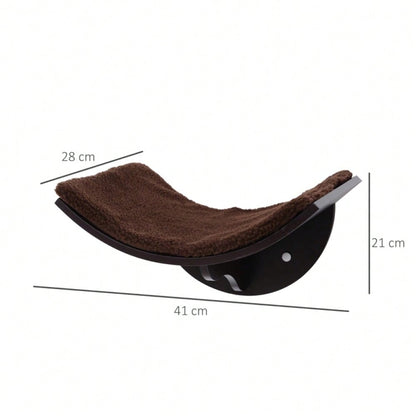 PawHut Katzen Wandliege mit Plüschauflage, Wandmontage Katzenbett & Regal, braun, 41x28x21 cm