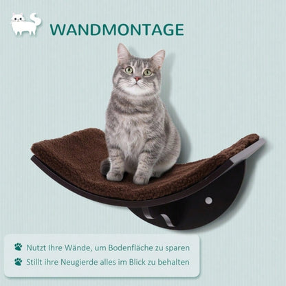PawHut Katzen Wandliege mit Plüschauflage, Wandmontage Katzenbett & Regal, braun, 41x28x21 cm